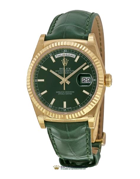 rolex day date green leather replica|rolex knockoff watches day date.